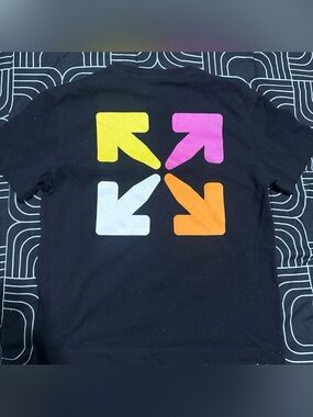 Off-White Kids Black Tee with Neon Arrow Graphic